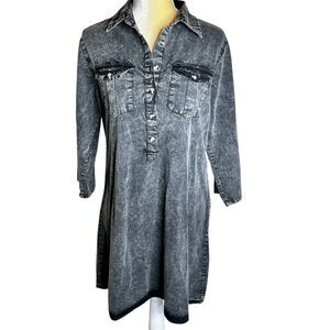 Speed Limit MPH Jr Dress Size XL Black Acid Wash Waist Tie 3/4 Sleeves Cotton